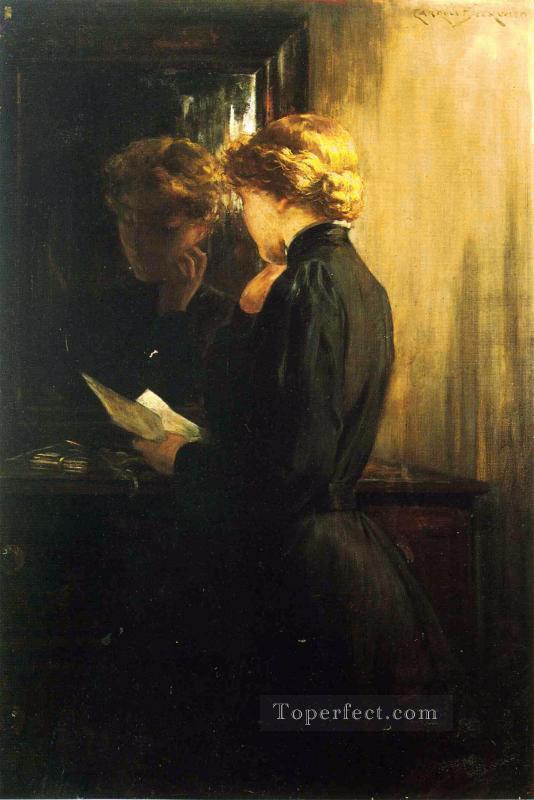 The Letter impressionist James Carroll Beckwith Oil Paintings